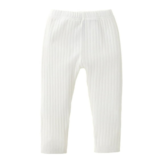Genuiskids Baby Ribbed Leggings Elastic Waist Adjustable Solid Color Simple Spring Fall Winter Clothing for Infant Newborn Girl and Boy