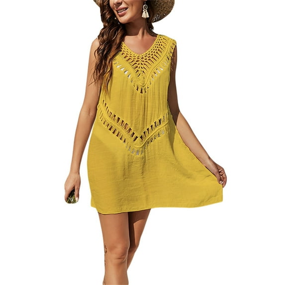 Genuiskids Bathing Suit Cover Ups for Women Crochet Hollow-Out Cover Ups for Bikini Swimsuit Swimwear Beach Boho Dress