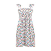 Genuiskids Easter Skirt Parent-child Outfit Mommy and Me Dresses Sweet Style Bunny Printing Colorful Plaid Sleeveless Lace Suspender Summer Party Casual Dress for Mother Kid