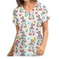 thumbnail image 1 of Genuiskids Easter Womens Scrubs Tops T-Shirt Easter Eggs Bunny Print V Neck Short Sleeve Medical Scrub Shirts Working Uniform Wear with Pockets Red, 1 of 5