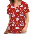 thumbnail image 1 of Genuiskids Easter Womens Scrubs Tops T-Shirt Easter Eggs Bunny Print V Neck Short Sleeve Medical Scrub Shirts Working Uniform Wear with Pockets Red, 1 of 5