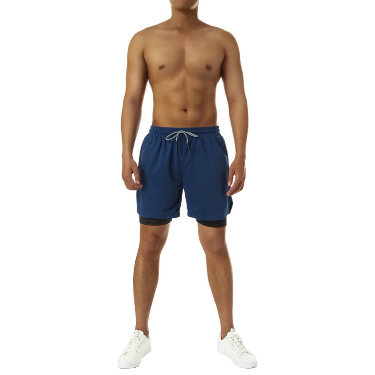 Genuiskids Genuiskids Mens 2 in 1 Running Shorts | Gym Workout Athletic  Training Compression Underwear Liner Double Layer Sports Shorts with Pockets