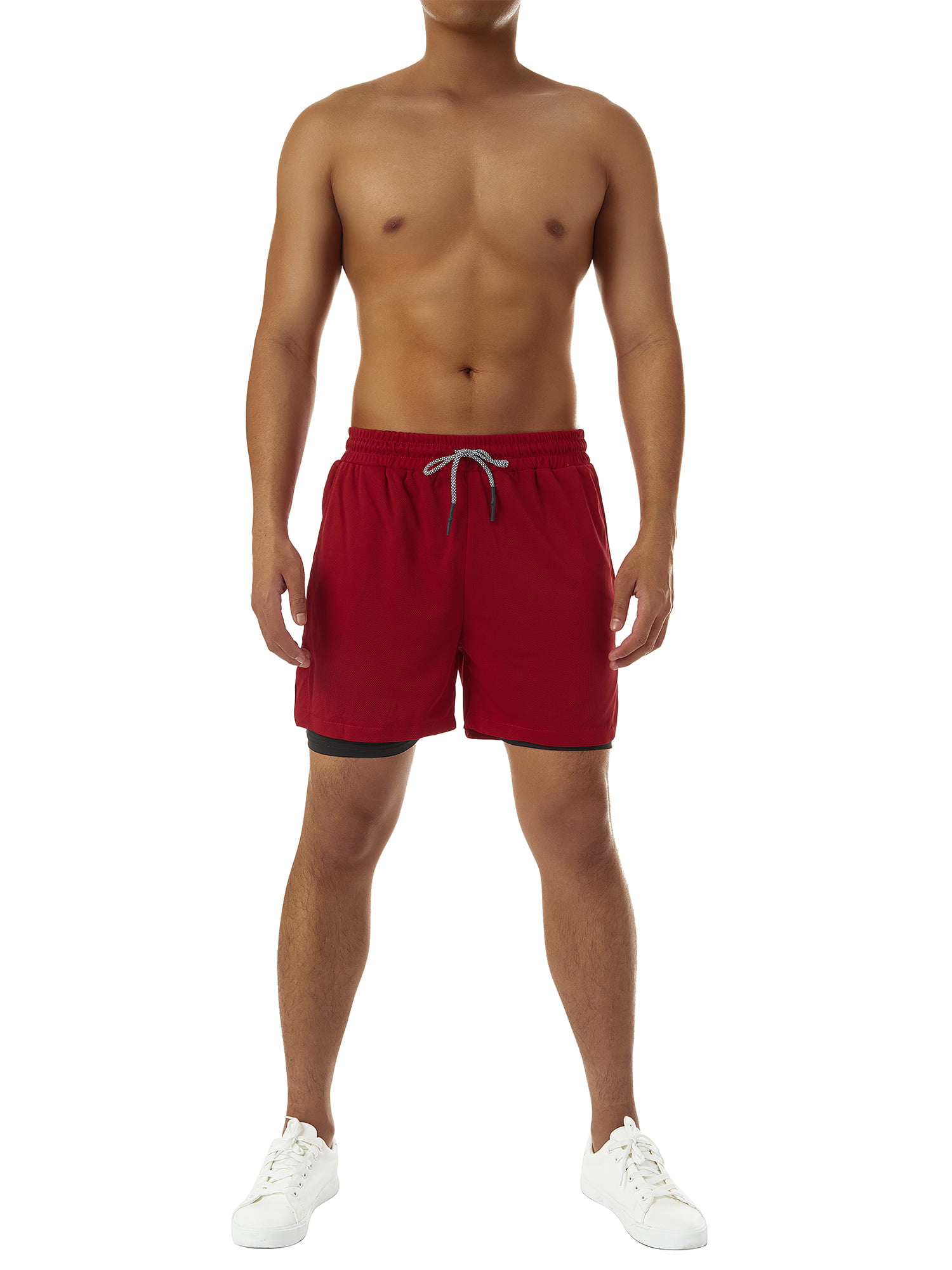 Genuiskids Genuiskids Mens 2 in 1 Running Shorts | Gym Workout Athletic  Training Compression Underwear Liner Double Layer Sports Shorts with Pockets