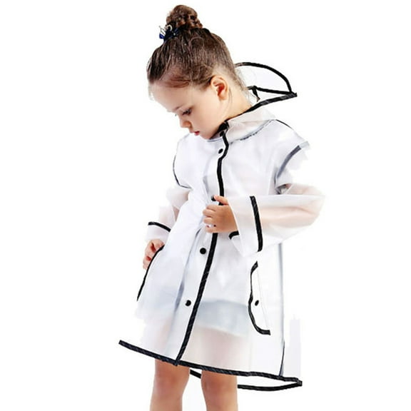 Genuiskids Hooded Transparent Raincoat Girl Boys Rain Coat Hooded Outdoors Clear Waterproof Kids Toddler Children's Rainwear Protective Covers 1-10T