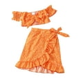thumbnail image 1 of Genuiskids Kids Girl Summer Outfits 4 5 6 7 8 9 Years Little Girl Off Shoulder Floral Crop Top + Irregula Skirt Sets Bow Ruffle Decoration Sweet Summer Clothing 2Pcs Clothes Set, 1 of 8