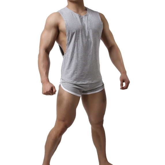 Genuiskids Men Sleepwear Sleeveless Tank Top and Shorts Set Summer Gym Athletic Muscle Workout Tracksuit Pajamas Underwear