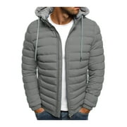 Genuiskids Men Winter Hooded Jacket Lightweight Warm Solid Color Hooded Long Sleeves Zip-Up Outerwear Outdoor Coat with Pockets for Teen Boys