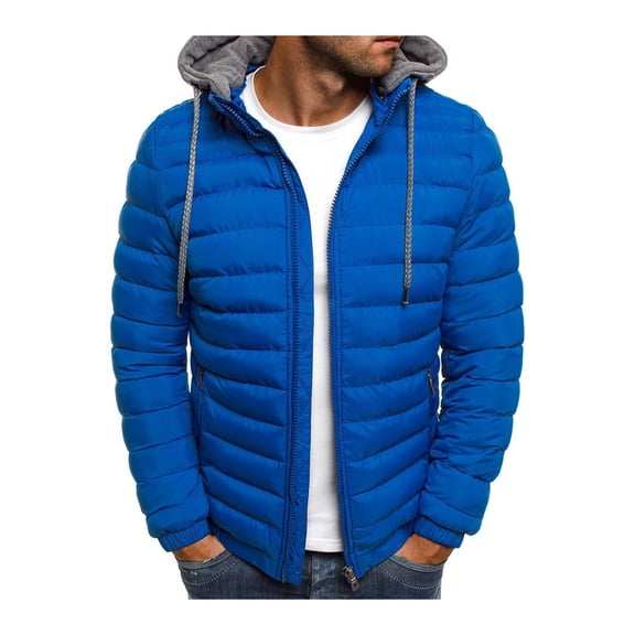 Genuiskids Men Winter Hooded Jacket Lightweight Warm Solid Color Hooded Long Sleeves Zip-Up Outerwear Outdoor Coat with Pockets for Teen Boys