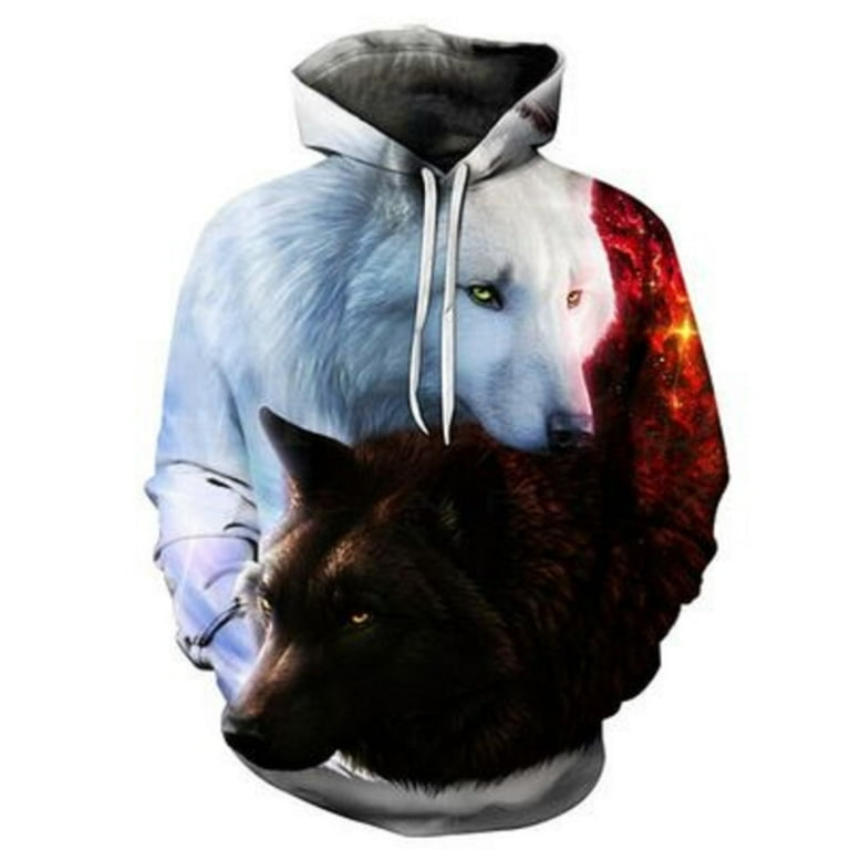 Genuiskids Men Womens Animal Graphic 3D Wolf Print Hoodie Fashion