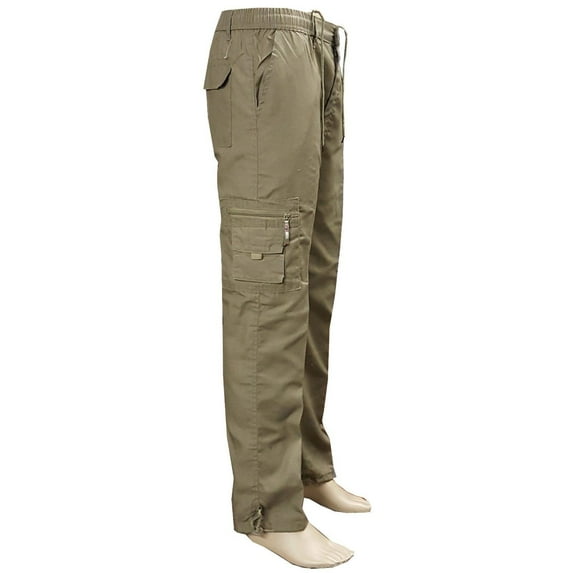 Genuiskids Men's Cargo Pants Fashion Lightweight Slim Fit Pure Color Slim Fit Zipper Elastic Multi-Function Pocket Breathable Outdoor Trousers