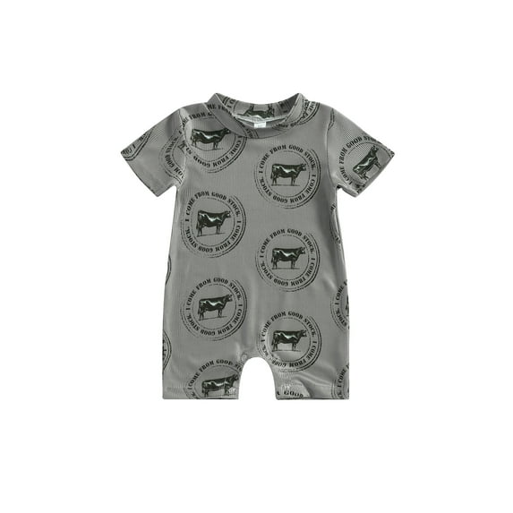 Genuiskids Newborn Baby Boy Girl Romper 3 6 12 18 Months Infant Western Clothes Short Sleeve Cow Print Jumpsuit Casual Spring Summer Romper One Piece 0-18M