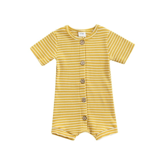 Genuiskids Newborn Baby Boy Girl Striped Romper Short Sleeve Buttons Down One Piece Bodysuit Jumpsuit Outfit Summer Clothe
