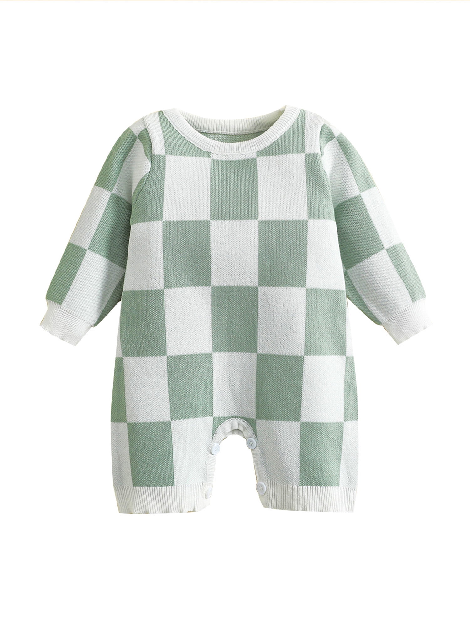LOSIBUDSA Baby Boy Girl Checkered Sweatshirt Romper Oversized Onesies Long Sleeve Bubble Romper Top Neutral Baby Fall Clothes, Infant Unisex, Size: 0