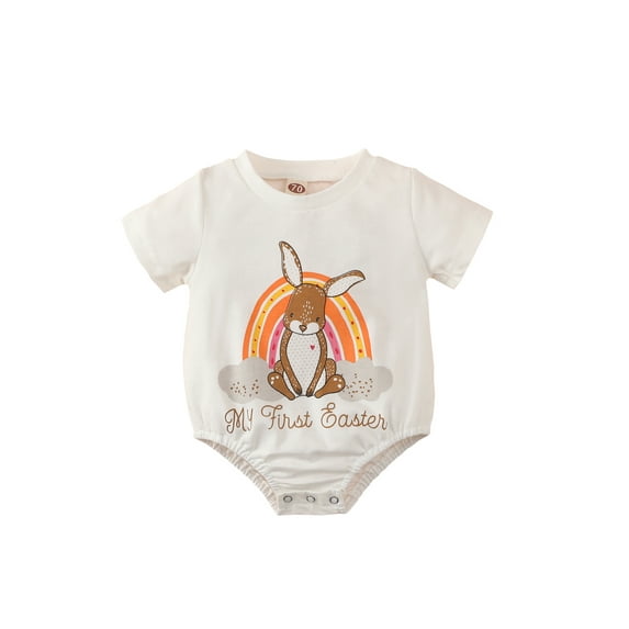 Genuiskids Newborn Baby Girl Easter Bunny Romper Rabbit Print Sleeveless Bodysuit Jumpsuit Infant Summer Outfits One-Piece