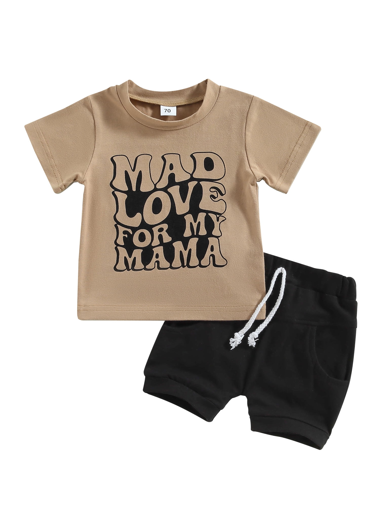 2pcs Toddler Boy Letter Print Short-sleeve Tee and Elasticized Black Shorts Set