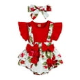 thumbnail image 1 of Genuiskids Newborn Infant Baby Girls Outfits Set Fake 2Pcs Suspender Bowknot Patchwork Donut/Flower Printed Ruffle Triangle Romper with Headband 0-24M, 1 of 9