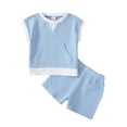 thumbnail image 1 of Genuiskids Toddler Baby Boy 2Pcs Clothes Outfit Round Neck Sleeveless Waffle Textured Contrast Color Tops and Elastic Shorts 6M-4T, 1 of 8