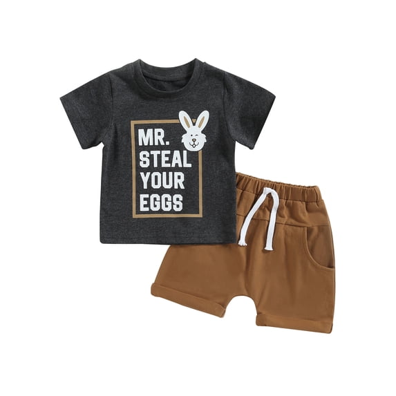 Genuiskids Toddler Baby Boy 2Pcs Easter Outfits 6M 12M 2T 3T 4T 5T Kids Boy Summer Clothes Sets Short Sleeve Bunny Print T Shirt Tops Pocket Shorts Set