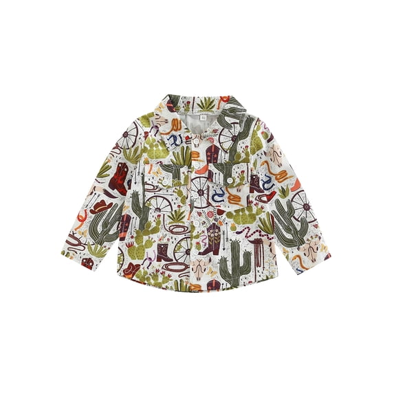 Genuiskids Toddler Baby Boy Button Down Shirt Long Sleeve T-Shirt Tops Western Cowboy Country Casual Tee Fall Clothes