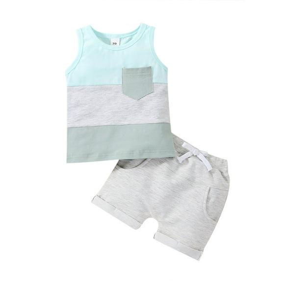 Genuiskids Toddler Baby Boys 2PCS Tank Tops Pants Suit Sleeveless Patchwork Crew Tank Tees White Straps Short Pants Boys Casual Summer Outfits