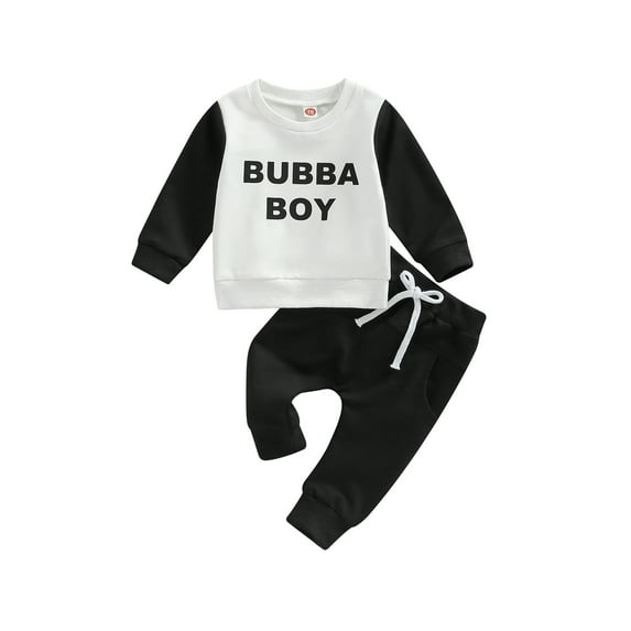 Genuiskids Toddler Baby Boys 2Pcs Outfits Letter Print Long Sleeve Sweatshirt Pullover Tops Elastic Drawstring Pants 0-3T
