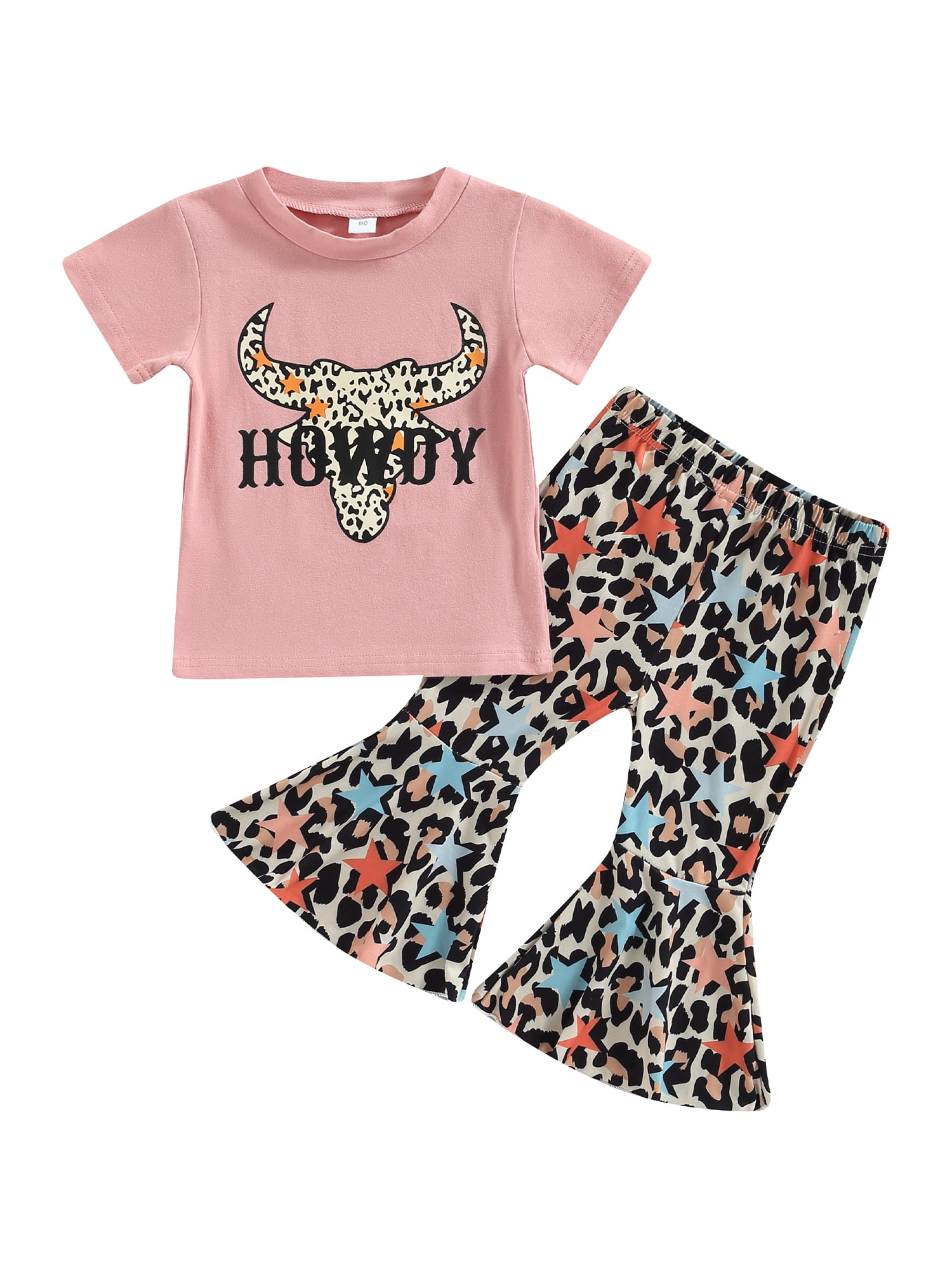 Genuiskids Toddler Baby Girl Western Outfit Cow Print Short Sleeve T
