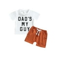 thumbnail image 1 of Genuiskids Toddler Boys Summer Outfit Sets Short Sleeve Letter Print Tops + Solid Color Shorts, 1 of 9