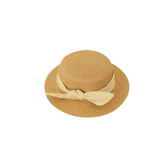 Genuiskids Toddler Girl’s Wide Brim Straw Hat with Windproof Rope Fashion Bandage Bow Sun Hat Summer Beach Hat