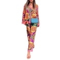 thumbnail image 1 of Genuiskids Women 2 Piece Floral Pants Set Long Sleeve Button Down Shirt Wide Leg Palazzo Pants Outfits Matching Sets Loungewear, 1 of 9