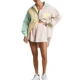 thumbnail image 1 of Genuiskids Women 2 Piece Lounge Sets Color Clash Stripe Loose Fit Long Sleeve Shirt Wide Leg High Waist Shorts Streetwear Tracksuits, 1 of 6