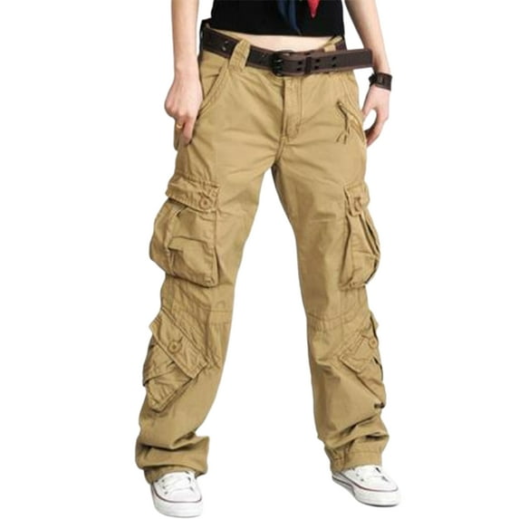 Genuiskids Women Baggy Cargo Pants High Waist Wide Straight Leg Punk Grunge Hip Hop Cargo Vintage Trousers with Pocket
