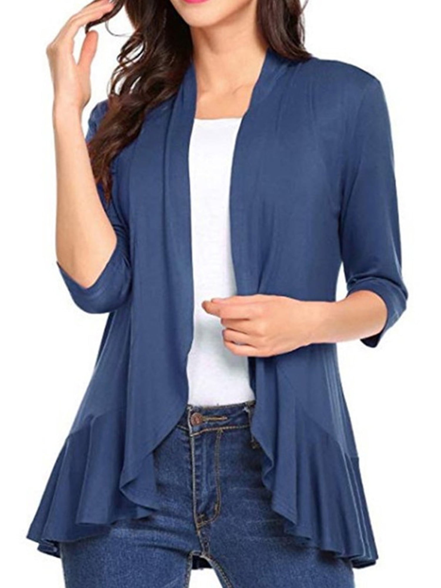 Genuiskids Women Cardigan Blouse Tops 3/4 Sleeve Casual Genuiskids Women Cardigan Blouse Tops 3/4 Sleeve Casual
