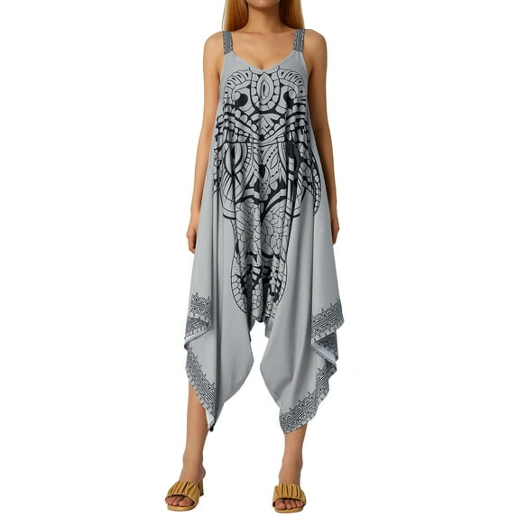 Genuiskids Women Casual Baggy Jumpsuits Owl Print Loose Suspender Swing Bib Romper Harem Jumpsuit Loose Fit Funny Clothes