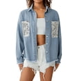 thumbnail image 1 of Genuiskids Women Denim Jacket Casual Vintage Frayed Hem Button Up Jean Shirt Festival Jacket Coat with Sequin Pockets Spring Fall Outerwear, 1 of 9