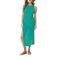 thumbnail image 1 of Genuiskids Women Fashion Crochet Knit Long Dress Boho Colorful See-Through Cut Out Hole Dress Striped Cover Up Beach Sundress, 1 of 2