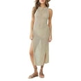 thumbnail image 1 of Genuiskids Women Fashion Crochet Knit Long Dress Boho Colorful See-Through Cut Out Hole Dress Striped Cover Up Beach Sundress, 1 of 5