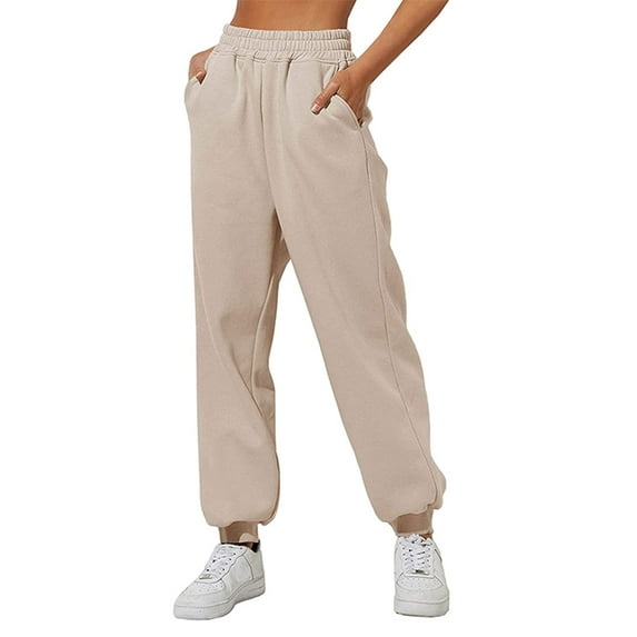 Genuiskids Women Juniors Baggy Sweatpants Active Sports Trousers Inner Plush Thickened High Waist Pockets Loose Joggers Pants Warm Bottoms Fall Winter Pants for Teen Girl