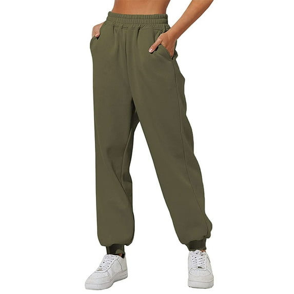 Genuiskids Women Juniors Baggy Sweatpants Active Sports Trousers Inner Plush Thickened High Waist Pockets Loose Joggers Pants Warm Bottoms Fall Winter Pants for Teen Girl