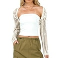thumbnail image 1 of Genuiskids Women Long Sleeve Open Front Crop Cardigan Drop Shoulder Shrug Ribbed Knit Bolero Sweater Streetwear for 90s E-Girl, 1 of 6