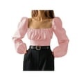 thumbnail image 1 of Genuiskids Women Puff Long Sleeve Square Neck Frill Smock Crop Top Slim Fit Shirred Bardot Blouse T-Shirt, 1 of 8