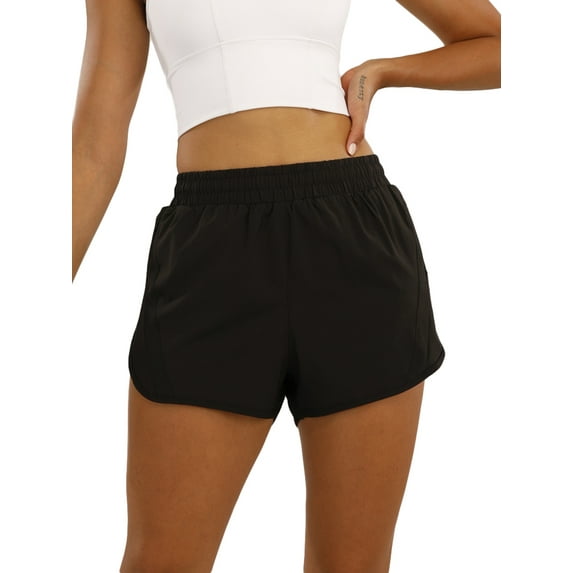 Genuiskids Women Quick Dry Workout Running Shorts High Waist Double Layer Athletic Shorts with Zip Pockets for Gym Jogging