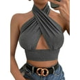 thumbnail image 1 of Genuiskids Women Sexy Criss Cross Halter Crop Top Cut Out Basic Solid Color Backless Sleeveless Wrap Corset Tank Top, 1 of 6