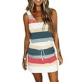 thumbnail image 1 of Genuiskids Women Summer Casual Striped Dress V Neck Spaghetti Strap Mini Dress Elastic Waist Belt Swing Dress with Pockets Streetwear, 1 of 9