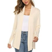 Genuiskids Women Summer Elegant Cardigan Long Sleeve Open Front Knitwear Tops Lightweight Solid Color Knit Sweater Cover Up with Pockets