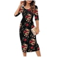 thumbnail image 1 of Genuiskids Women's Dress Leopard/Flower/Solid Color Design 3/4 Sleeves Round Neck Breathable Elegant Casual Fashion Summer Clothes, 1 of 2
