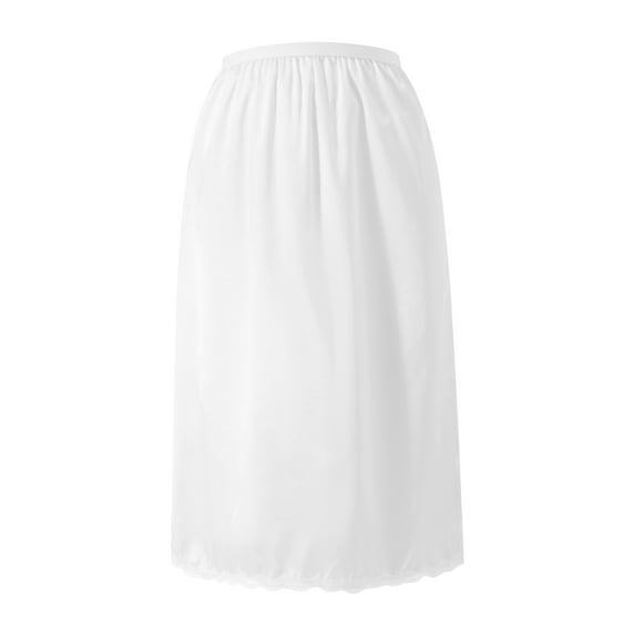 Genuiskids Women's Half for Under Dresses Elastic Waist Solid Color Satin Underskirt Lace Trim Skirt for Under Dresses