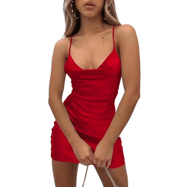 Sexy Solid Color Lace Up Backless V Neck Sling Dresses