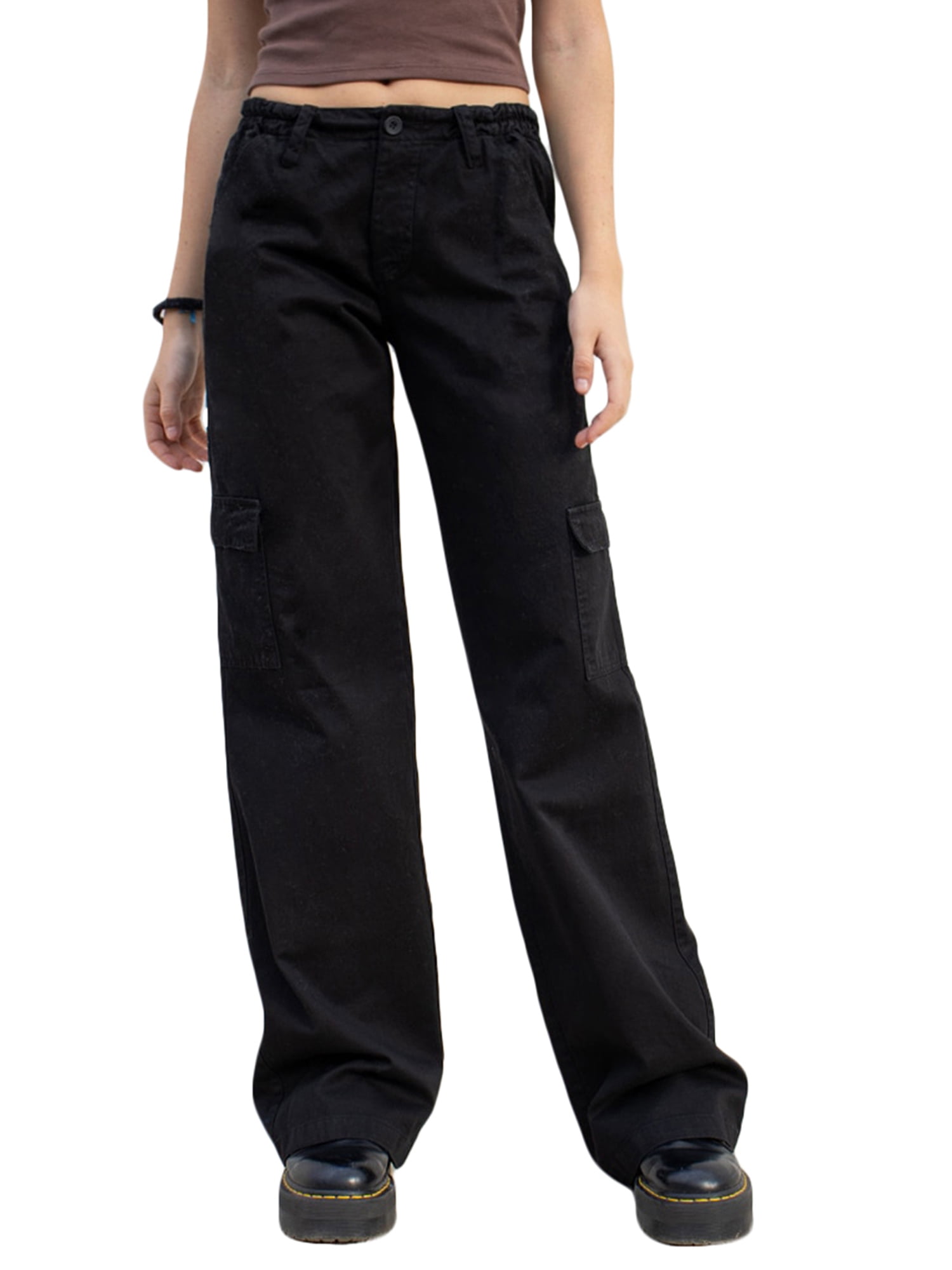 Genuiskids Women's Solid Cargo Long Pants Casual Relaxed Fit Straight ...