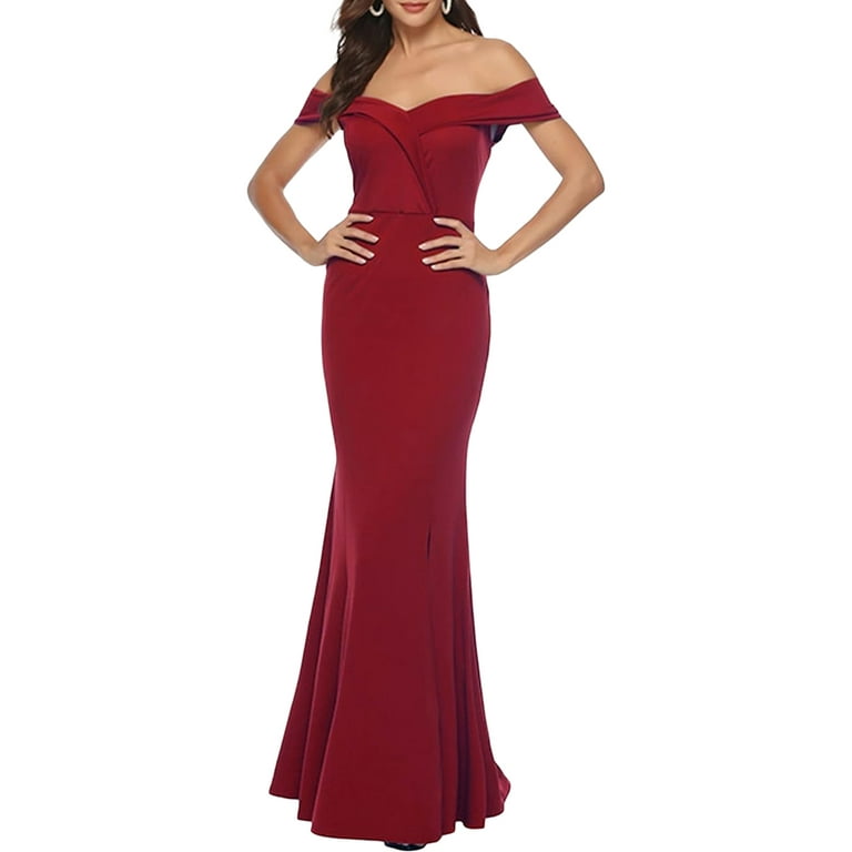 Solid Color Off Shoulder Split Evening Dress Solid Color Off Shoulder Split Evening Dress