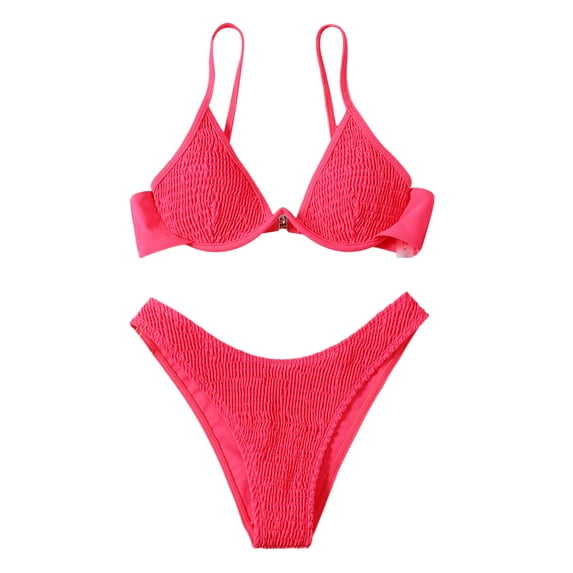 Genuiskids Women's Summer Swimwear Bathing Suit Two Pieces Swimsuits Halter Neck Tie Side Low Waist String Triangle Bikini Set